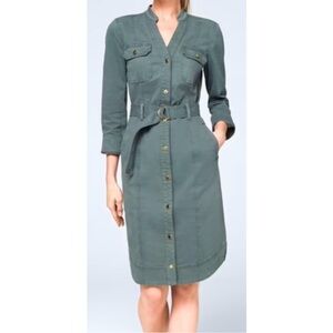 White House Black Market Army Green Shirt Dress With Removable Belt size 0, NWT